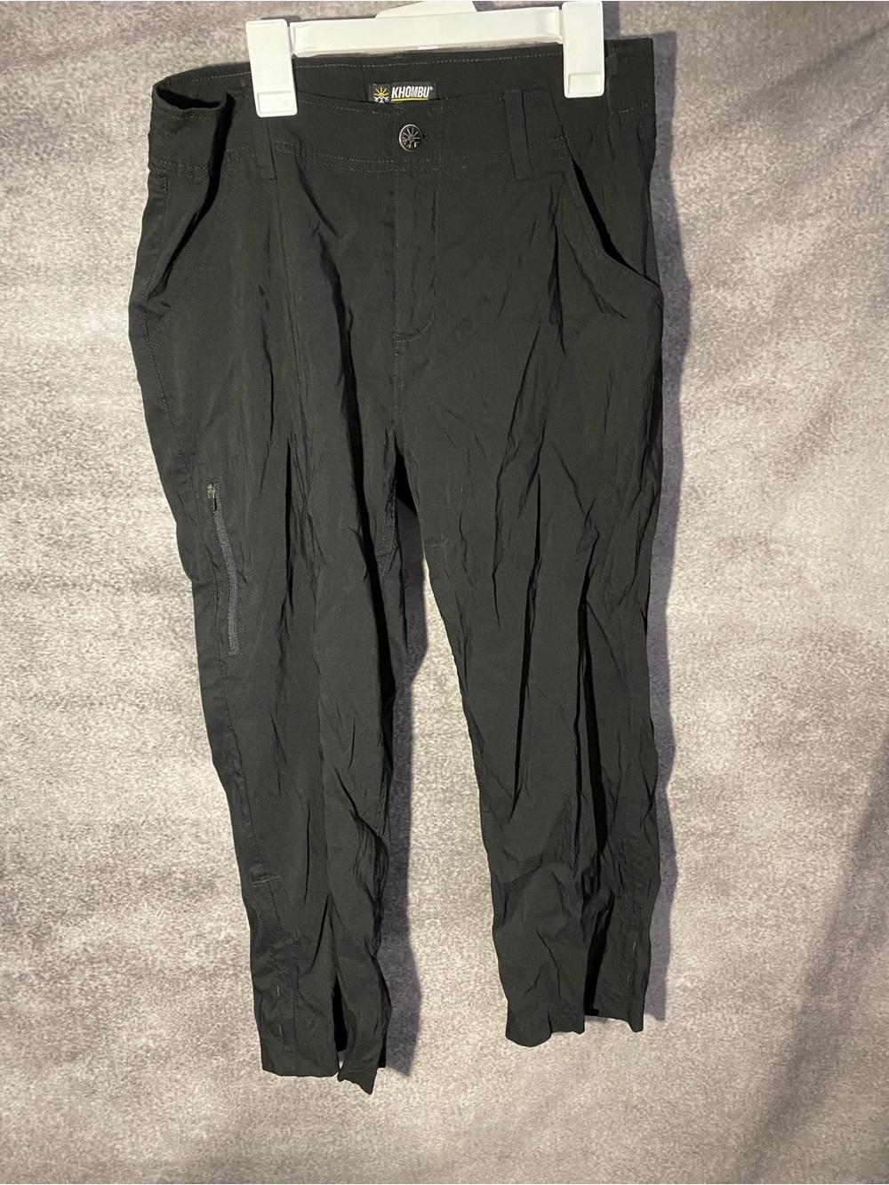 Khombu Mens Medium Black Lightweight Hiking Pants Cargo Zipper Pockets Stretch M
